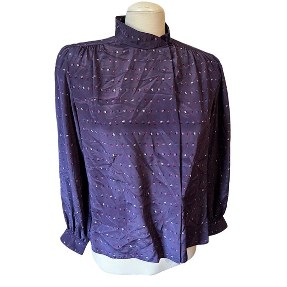 Prophecy Vintage Floral Silky Purple Librarian Blouse Sz Large Appx (Unsized) Ma - Picture 5 of 13